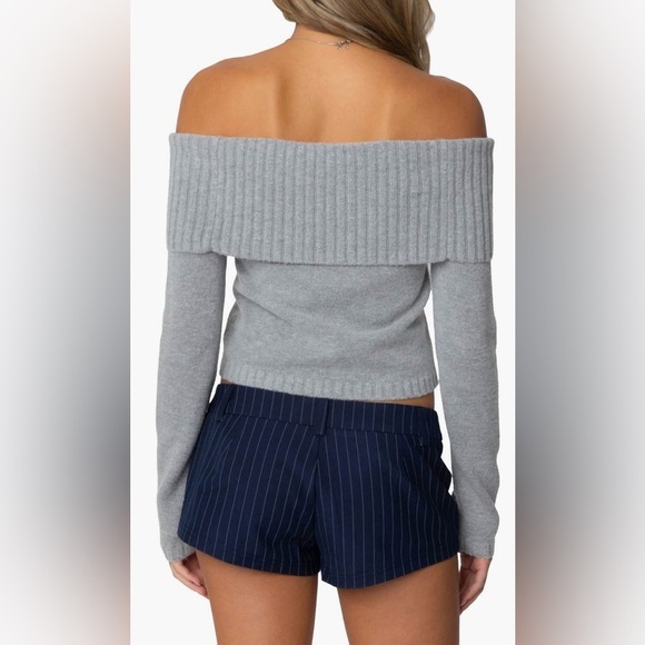 Edikted Gray Off-the-Shoulder Sweater - Picture 2 of 7
